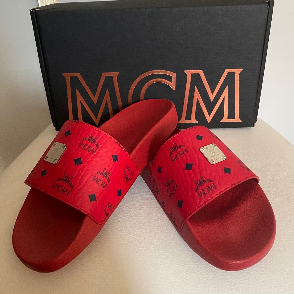 MCM Monogram Print Rubber Slides